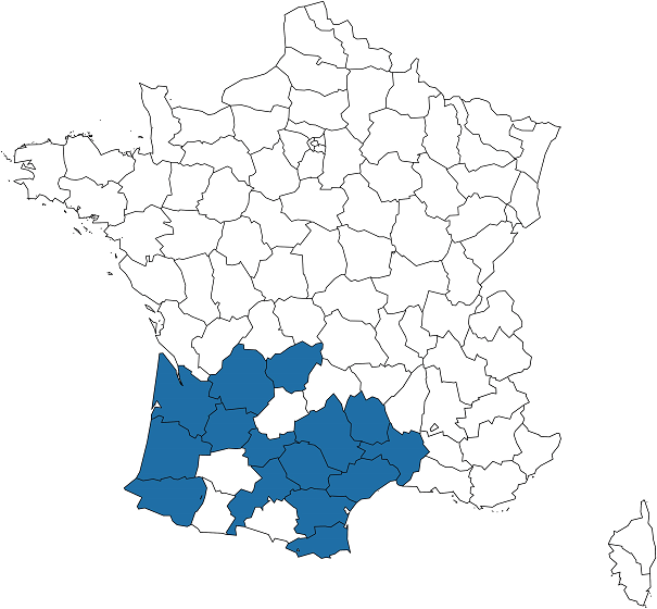 Carte des départements d’implantation de M+