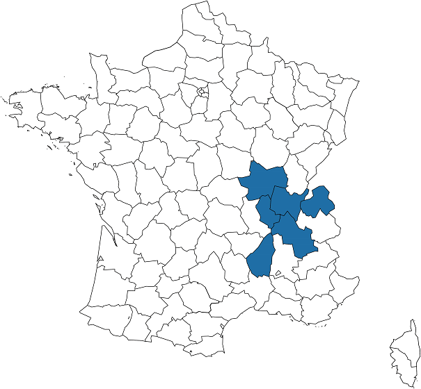 Carte des départements d’implantation de Plattard