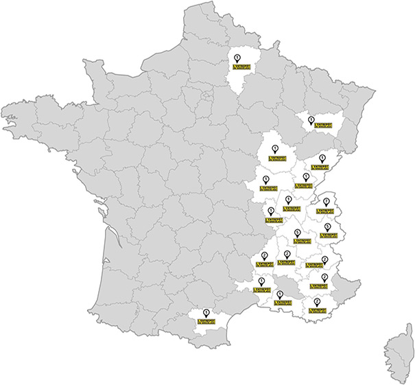 Carte des départements des implantations de L'Entrepôt du Bricolage