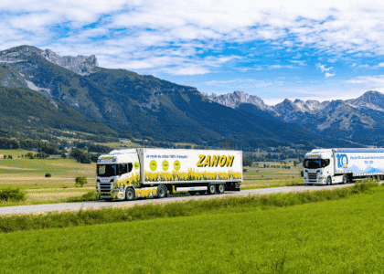 camion zanon qui roule à l'oleo 100 en montagne