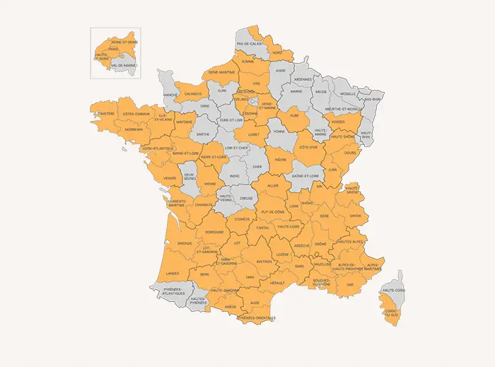 Carte de France des départements couverts par la Fondation Groupe SAMSE
